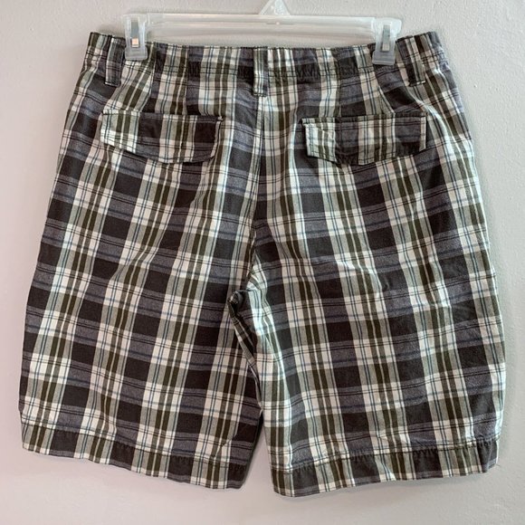 Eddie Bauer - Men Size 35 - Gray Green Blue White Plaid Casual Bermuda Shorts - Picture 5 of 7